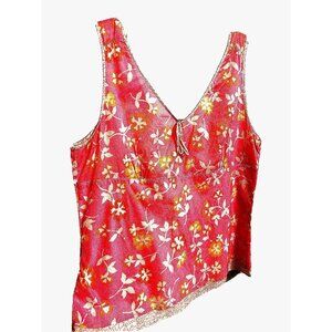 So Be It Pink Floral Layered Top Blouse Size 8 - V-Neck Sleeveless Babydoll VTG